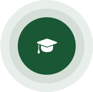 A green background with a white cap and tassel.